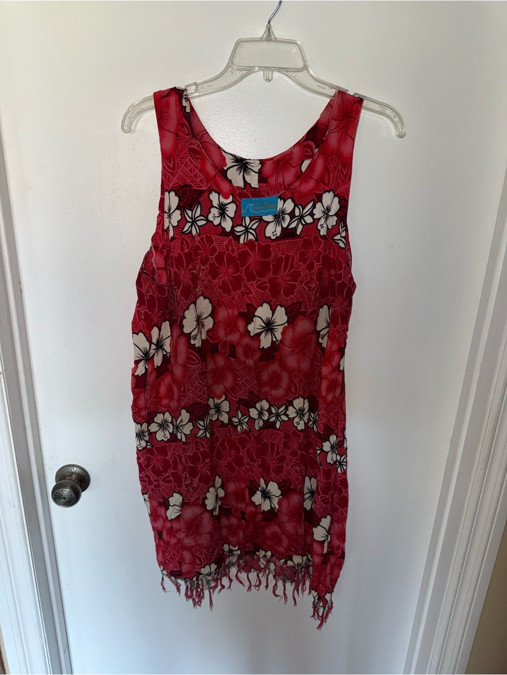 Girls Red Floral Sleeveless Fringe-Hem Casual Dress